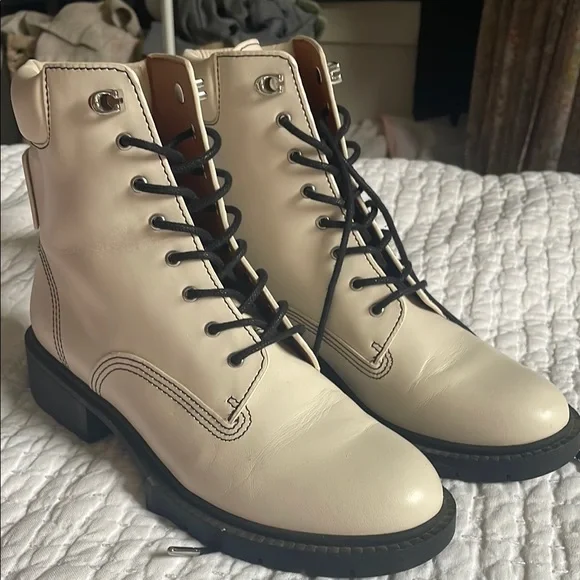 Coach Cream Combat Moto Boots - Picture 1 of 12